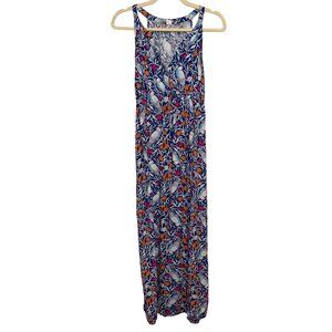 Old Navy Womens Maternity Maxi Dress S Blue Bird & Floral Pattern Sleeveless